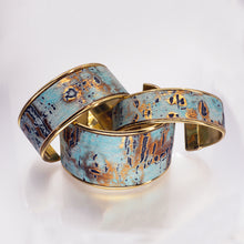 Load image into Gallery viewer, Leather Cuff Bracelet - Turquoise Driftwood, Gold Metallic - Leather Cuff Bracelet - Turquoise Driftwood, Gold Metallic - UrbanroseNYC
