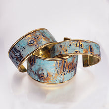 Load image into Gallery viewer, Leather Cuff Bracelet - Turquoise Driftwood, Gold Metallic - Leather Cuff Bracelet - Turquoise Driftwood, Gold Metallic - UrbanroseNYC