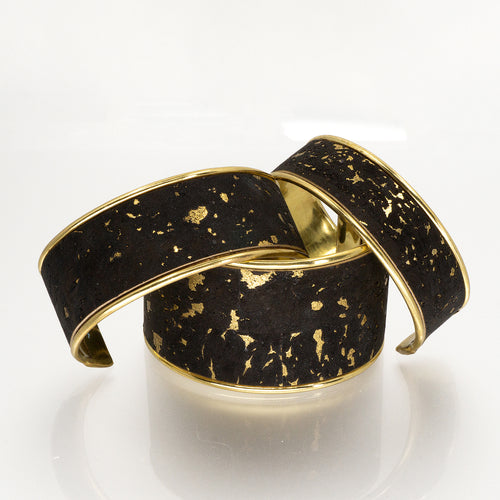 Portuguese Cork Cuff Bracelet - Black, Marbled Metallic Gold - Portuguese Cork Cuff Bracelet - Black, Marbled Metallic Gold - UrbanroseNYC
