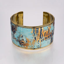 Load image into Gallery viewer, Leather Cuff Bracelet - Turquoise Driftwood, Gold Metallic - 1.5 inches - UrbanroseNYC