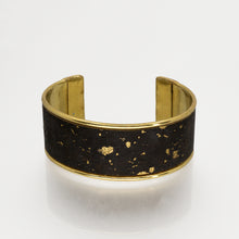 Load image into Gallery viewer, Portuguese Cork Cuff Bracelet - Black, Marbled Metallic Gold - 1 inch - UrbanroseNYC
