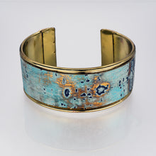 Load image into Gallery viewer, Leather Cuff Bracelet - Turquoise Driftwood, Gold Metallic - 1 inch - UrbanroseNYC
