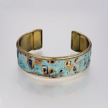 Load image into Gallery viewer, Leather Cuff Bracelet - Turquoise Driftwood, Gold Metallic - .75 inches - UrbanroseNYC
