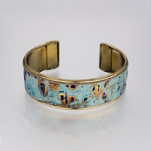 Load image into Gallery viewer, Leather Cuff Bracelet - Turquoise Driftwood, Gold Metallic - .75 inches - UrbanroseNYC