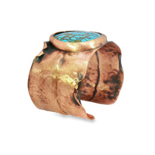Load image into Gallery viewer, Solid Copper Cuff Bracelet: Rustic Antique Copper Finish, Copper Turquoise Stone - UrbanroseNYC
