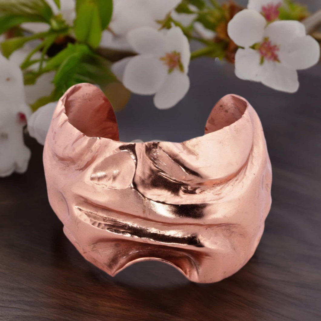 Wide Crumpled Copper Cuff Bracelet