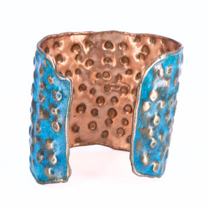 Solid Copper Patina Cuff Bracelet With Dimpled Texture
