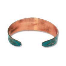 Load image into Gallery viewer, Verdigris Copper Cuff - Etched Sunflower Bracelet With Rustic Patina Finish
