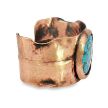 Load image into Gallery viewer, Solid Copper Cuff Bracelet: Rustic Antique Copper Finish, Copper Turquoise Stone - UrbanroseNYC

