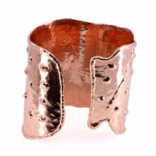 Load image into Gallery viewer, Solid Copper Statement Cuff Bracelet With Dimpled Texture &amp; asymmetrical edging
