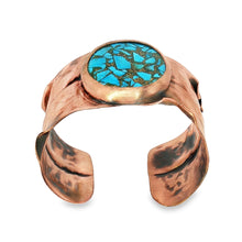 Load image into Gallery viewer, Solid Copper Cuff Bracelet: Rustic Antique Copper Finish, Copper Turquoise Stone - UrbanroseNYC
