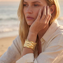 Load image into Gallery viewer, 24K Overlay Copper Base Cuff Bracelet: Torn Edge Crinkled Design, Gold Foil Statement Cuff - UrbanroseNYC
