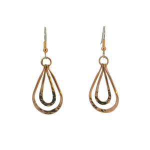 Pure Copper Teardrop Dangle Earrings With Hypoallergenic Steel Ear Wires