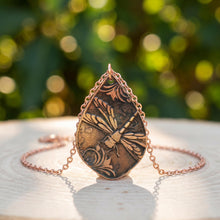 Load image into Gallery viewer, Etched Copper Dragonfly Pendant: Verdigris Patina Necklace - UrbanroseNYC
