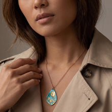 Load image into Gallery viewer, Etched Copper Tulip Pendant: Verdigris Patina, Floral Necklace - UrbanroseNYC
