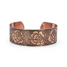 Load image into Gallery viewer, Solid Copper Cuff - Rose Design - UrbanroseNYC
