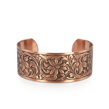 Load image into Gallery viewer, Solid Copper Cuff - Embossed Floral - UrbanroseNYC
