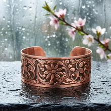 Load image into Gallery viewer, Solid Copper Cuff - Embossed Floral - UrbanroseNYC
