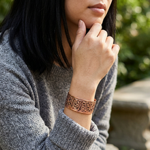 Load image into Gallery viewer, Solid Copper Cuff - Embossed Floral - UrbanroseNYC
