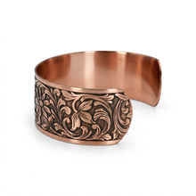 Load image into Gallery viewer, Solid Copper Cuff - Embossed Floral - UrbanroseNYC
