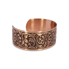Load image into Gallery viewer, Solid Copper Cuff - Embossed Floral - UrbanroseNYC
