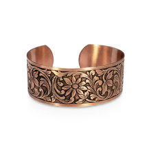 Load image into Gallery viewer, Solid Copper Cuff - Embossed Floral - UrbanroseNYC
