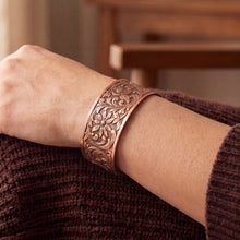 Load image into Gallery viewer, Solid Copper Cuff - Embossed Floral - UrbanroseNYC
