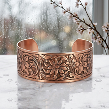 Load image into Gallery viewer, Solid Copper Cuff - Embossed Floral - UrbanroseNYC
