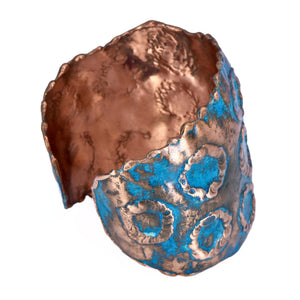 Solid Copper Rustic Patina Cuff Bracelet With Etched Circles