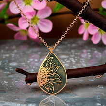 Load image into Gallery viewer, Etched Copper Sunflower Pendant: Antique Patina, Copper Snake or Cable chain - UrbanroseNYC
