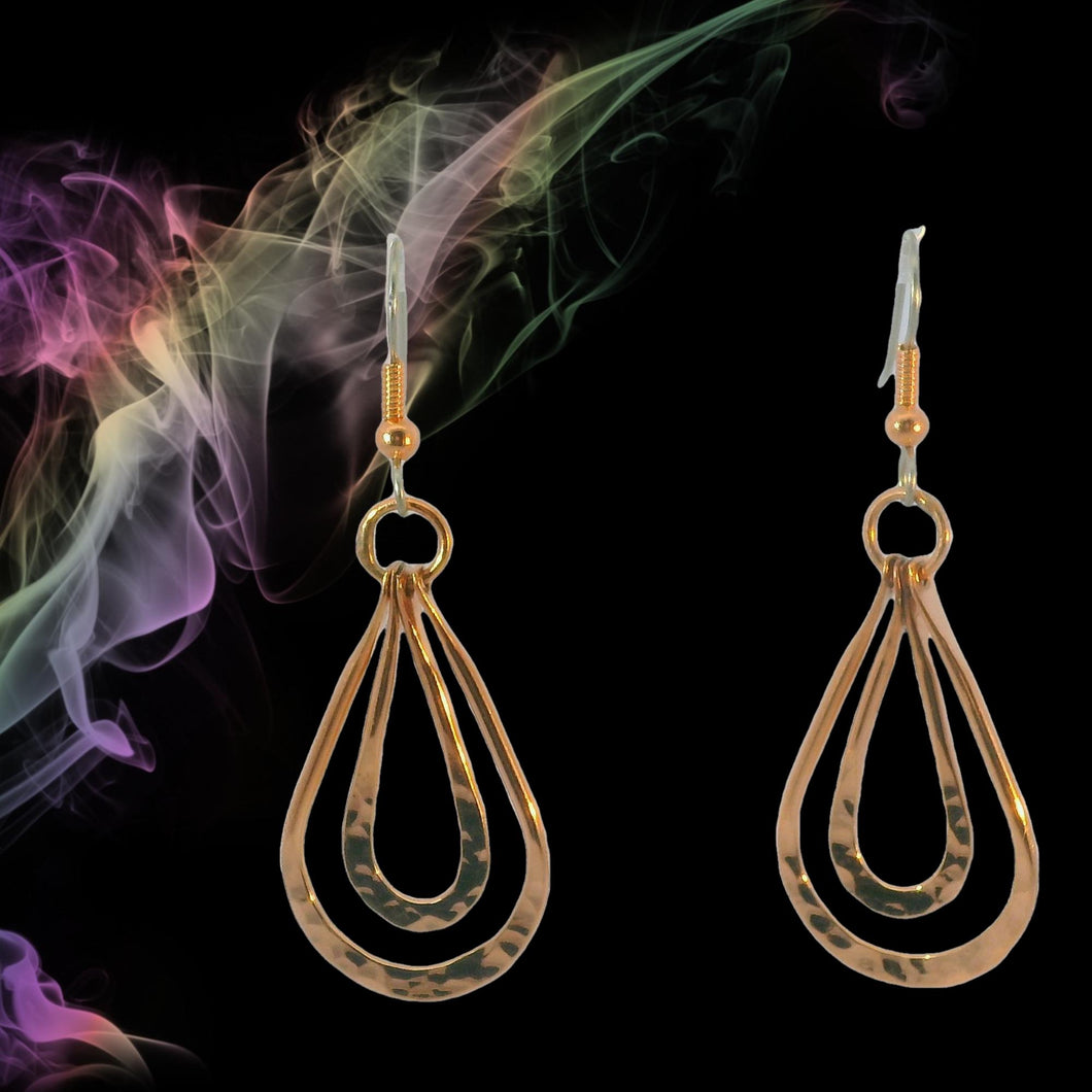 Pure Copper Teardrop Dangle Earrings With Hypoallergenic Steel Ear Wires