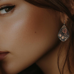 Copper Tulip Earrings - Handmade Copper Teardrop Earrings With Rustic Copper Finish