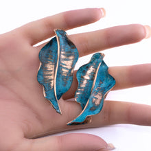 Load image into Gallery viewer, Solid Copper Rustic Patina Leaf Post Earrings
