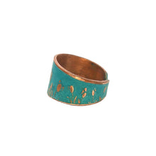 Load image into Gallery viewer, Verdigris Tulip Ring - Rustic Copper Band With Etched Tulip Motif
