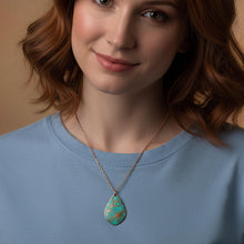 Load image into Gallery viewer, Etched Copper Bumblebee Pendant Necklace: Verdigris Patina, 22" Chain - UrbanroseNYC
