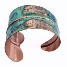 Load image into Gallery viewer, Solid Copper Statement Two-Tone Patina Cuff Bracelet
