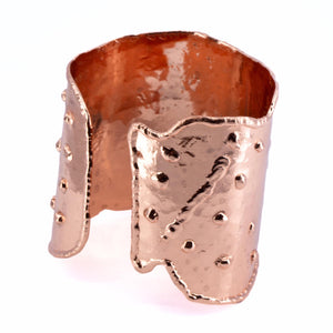 Solid Copper Statement Cuff Bracelet With Dimpled Texture & asymmetrical edging