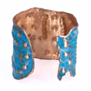 Solid Copper Patina Cuff Bracelet With Dimpled Texture