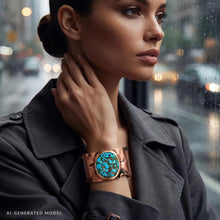 Load image into Gallery viewer, Solid Copper Cuff Bracelet: Rustic Antique Copper Finish, Copper Turquoise Stone - UrbanroseNYC
