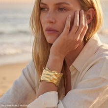 Load image into Gallery viewer, 24K Overlay Copper Base Cuff Bracelet: Torn Edge Crinkled Design, Gold Foil Statement Cuff - UrbanroseNYC
