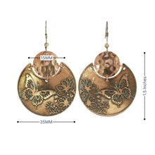 Load image into Gallery viewer, Flora &amp; Fauna Copper Earrings, Butterfly Split Circle Antique Copper Dangle Style - UrbanroseNYC
