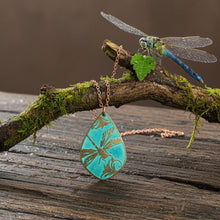 Load image into Gallery viewer, Etched Copper Dragonfly Pendant: Verdigris Patina, 22" Rolo Chain - UrbanroseNYC
