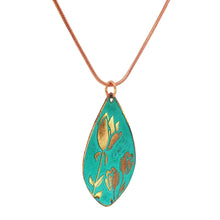 Load image into Gallery viewer, Etched Copper Tulip Pendant: Verdigris Patina, Floral Necklace - UrbanroseNYC
