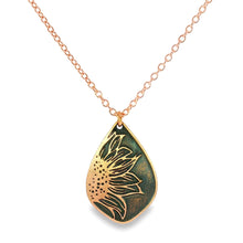 Load image into Gallery viewer, Etched Copper Sunflower Pendant: Antique Patina, Copper Snake or Cable chain - UrbanroseNYC
