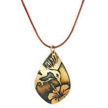 Load image into Gallery viewer, Etched Copper Hummingbird Pendant Necklace: Antique Style - UrbanroseNYC
