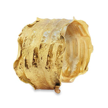 Load image into Gallery viewer, 24K Overlay Copper Base Cuff Bracelet: Torn Edge Crinkled Design, Gold Foil Statement Cuff - UrbanroseNYC

