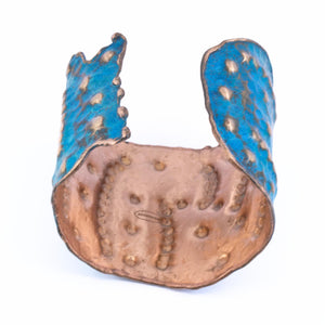 Solid Copper Patina Cuff Bracelet With Dimpled Texture