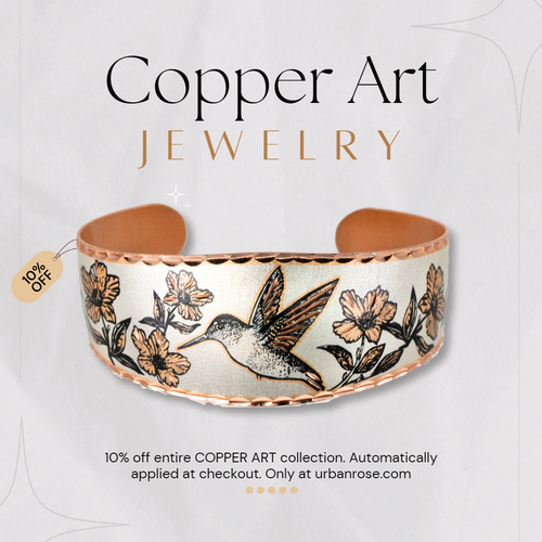 Copper Art Bracelet - Hummingbird wide cuff front UrbanroseNYC