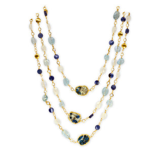 Long Gemstone Wraparound Necklace - K2 Jasper, Kyanite & Rainbow Moonstone