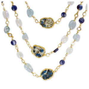 Long Gemstone Wraparound Necklace - K2 Jasper, Kyanite & Rainbow Moonstone